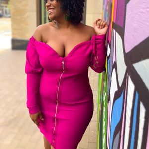 Fuchsia Rebdolls 2X Off-the-Shoulder Bandage Dress
